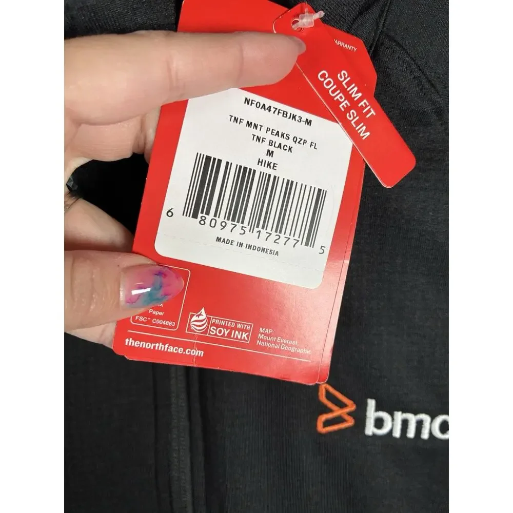 The North Face Mens M NWT Mountain Peaks Quarter Zip Fleece Black BMC Logo